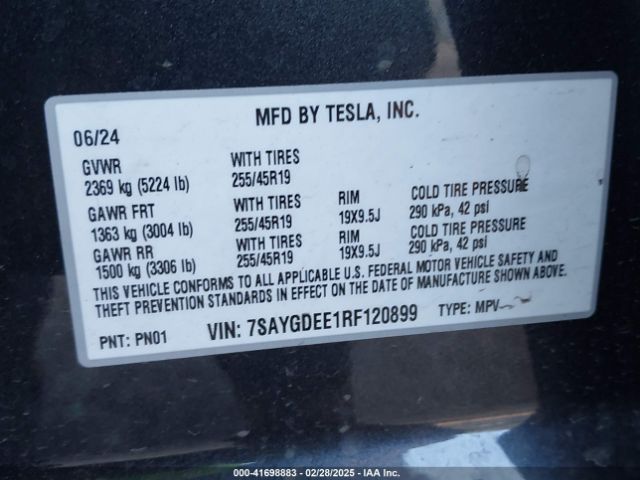 7SAYGDEE1RF120899 Tesla Model Y Long Range Dual Motor All-wheel Drive