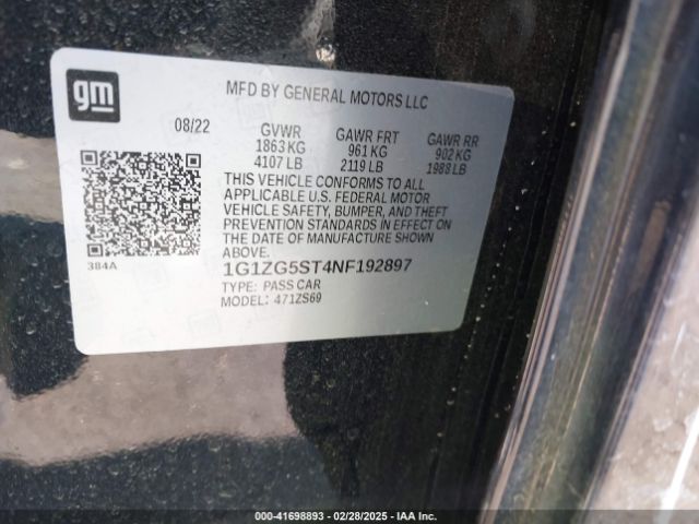 1G1ZG5ST4NF192897 Chevrolet Malibu Fwd Rs