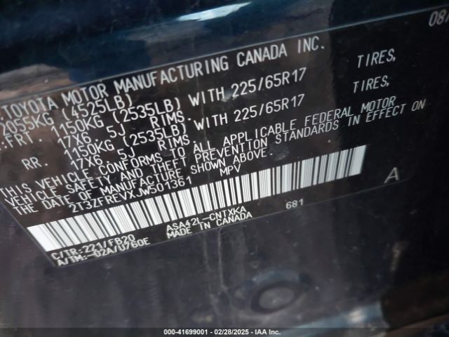 2T3ZFREVXJW501361 Toyota RAV4 LE