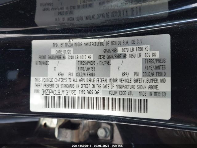 3MZBPACL9LM131720 Mazda Mazda3 Select Package