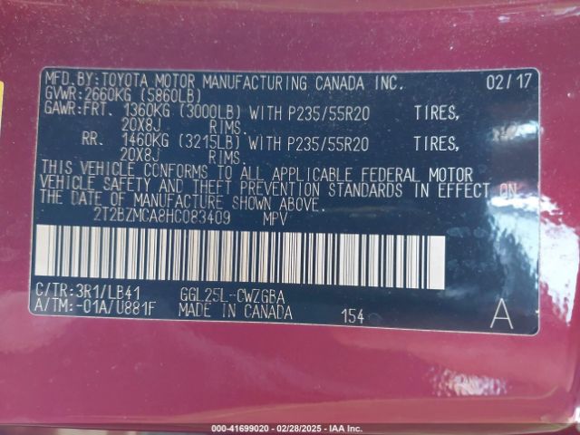 2T2BZMCA8HC083409 Lexus RX 350