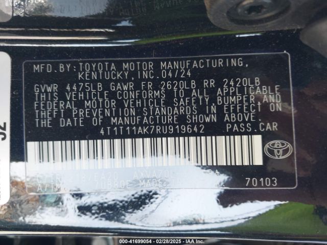 4T1T11AK7RU919642 Toyota CAMRY SE