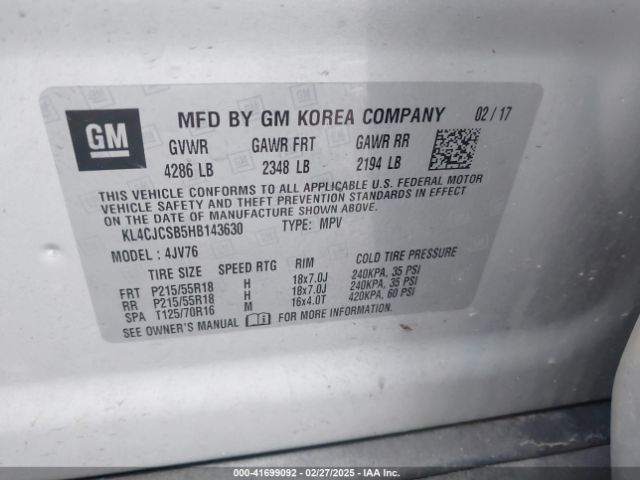 KL4CJCSB5HB143630 Buick Encore Essence