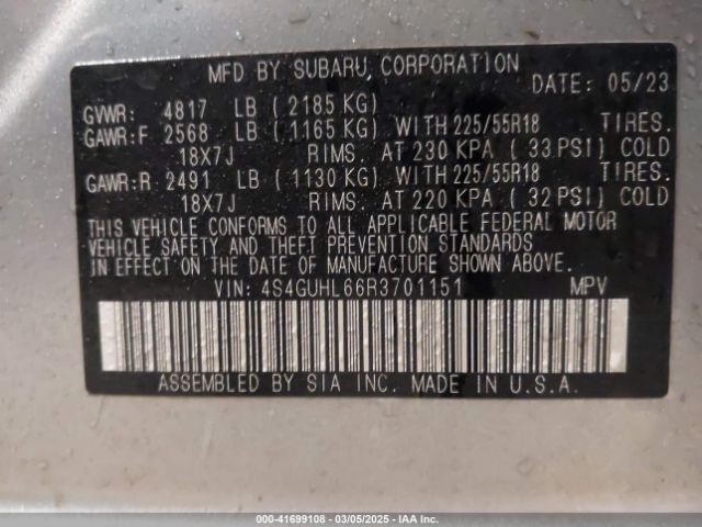 4S4GUHL66R3701151 Subaru Crosstrek Limited