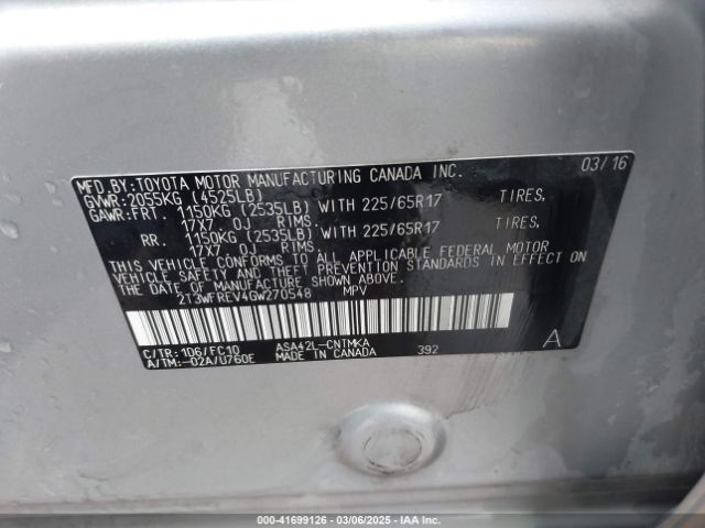 2T3WFREV4GW270548 Toyota Rav4 Xle