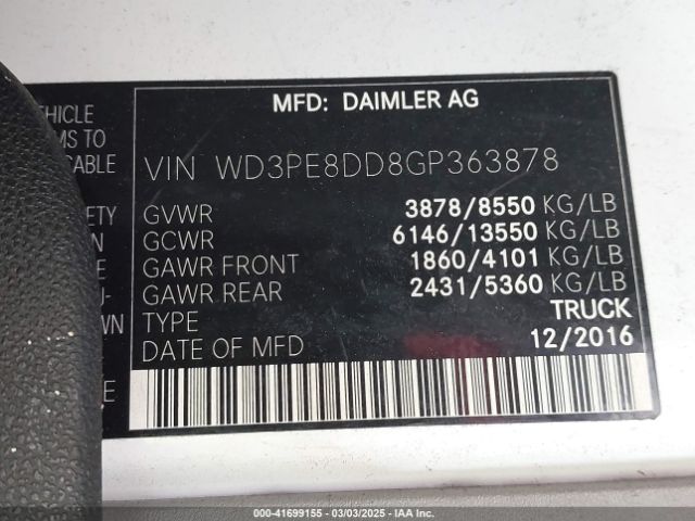 WD3PE8DD8GP363878 Mercedes-Benz Sprinter 2500 High  Roof/high Roof