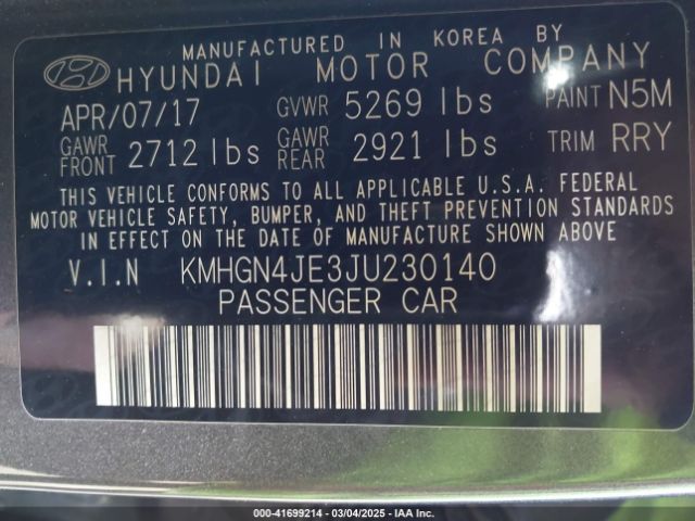 KMHGN4JE3JU230140 Genesis G80 3.8