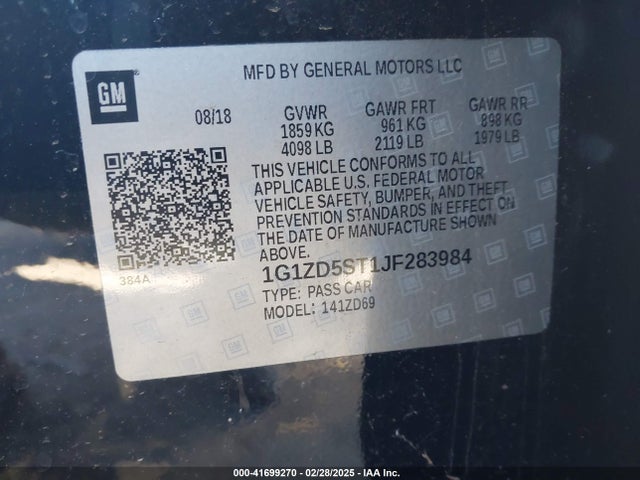 1G1ZD5ST1JF283984 Chevrolet MALIBU LT