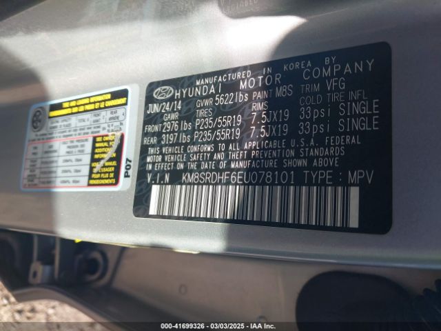KM8SRDHF6EU078101 Hyundai Santa Fe Limited
