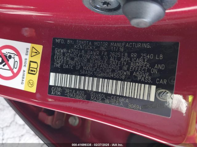 58ABK1GG8HU045658 Lexus ES 350