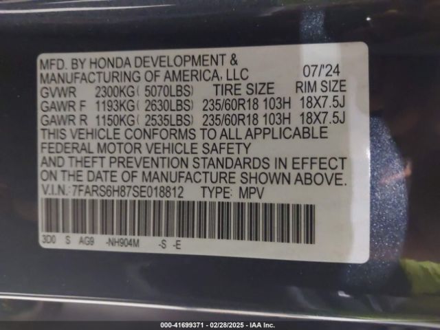 7FARS6H87SE018812 Honda Cr-v Hybrid Sport-l