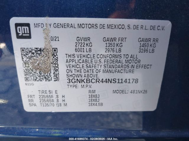 3GNKBCR44NS114178 Chevrolet Blazer Fwd 2lt