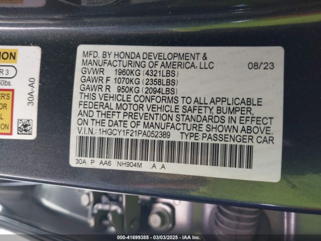 1HGCY1F21PA052389 Honda ACCORD LX