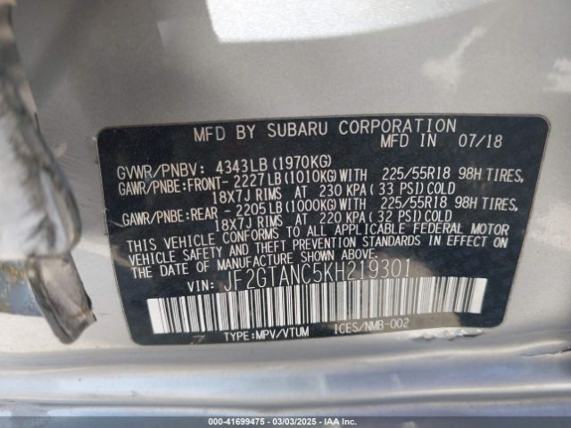 JF2GTANC5KH219301 Subaru Crosstrek 2.0i Limited