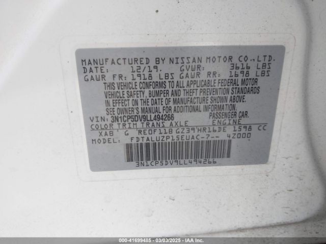 3N1CP5DV9LL494266 Nissan Kicks Sr Xtronic Cvt