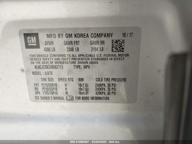KL4CJCSB3JB562713 Buick Encore Essence