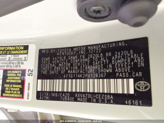 4T1G11AK2PU128367 Toyota CAMRY SE