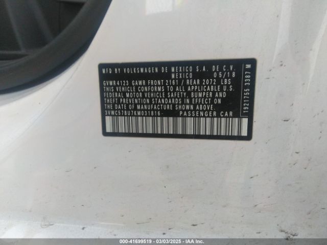 3VWC57BU7KM031816 Volkswagen Jetta 1.4t R-line/1.4t S/1.4t Se