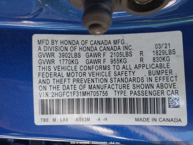 2HGFC1F31MH705756 Honda CIVIC EX
