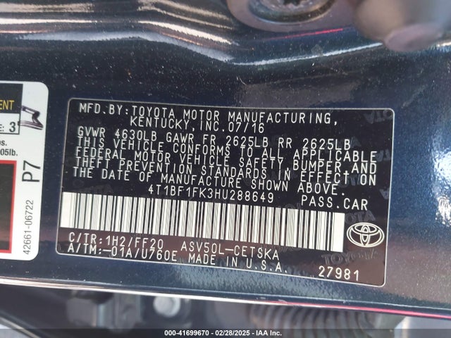 4T1BF1FK3HU288649 Toyota CAMRY SE