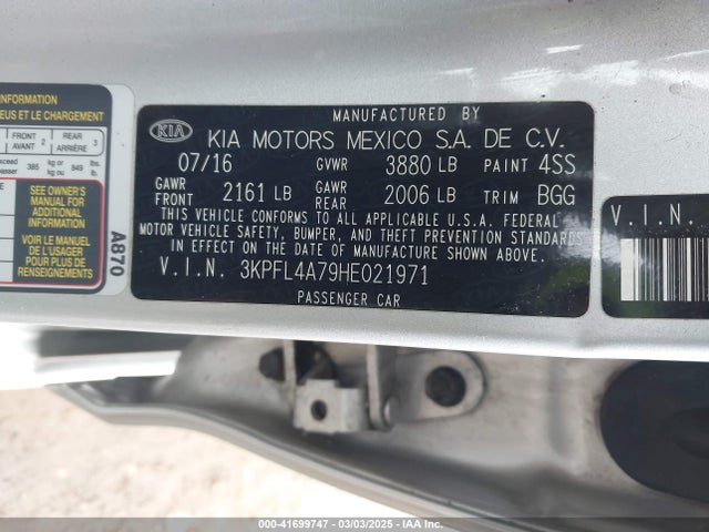 KIA FORTE LX 2017 3KPFL4A79HE021971 Image 9