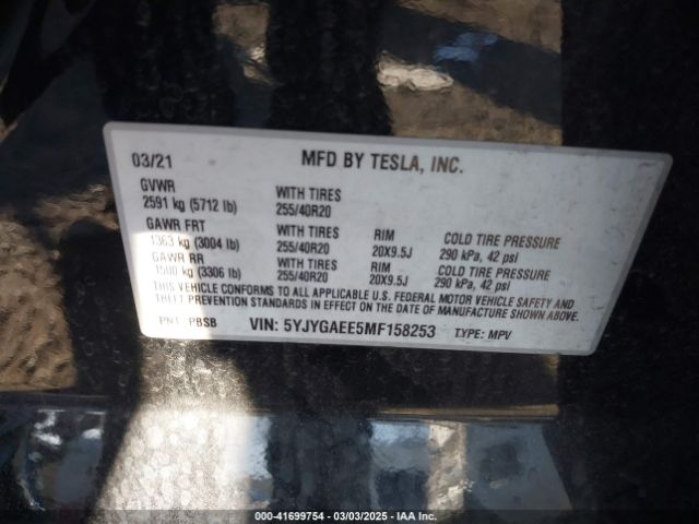 5YJYGAEE5MF158253 Tesla Model Y Long Range Dual Motor All-wheel Drive