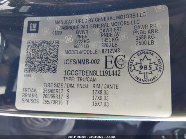 1GCGTDEN8L1191442 Chevrolet Colorado 4wd  Long Box Z71/4wd  Short Box Z71