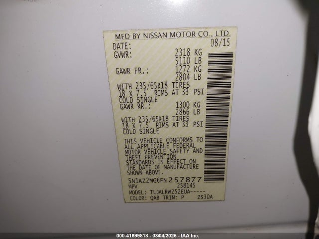 5N1AZ2MG6FN257877 Nissan MURANO SL