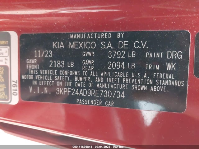 3KPF24AD9RE730734 KIA Forte Lxs