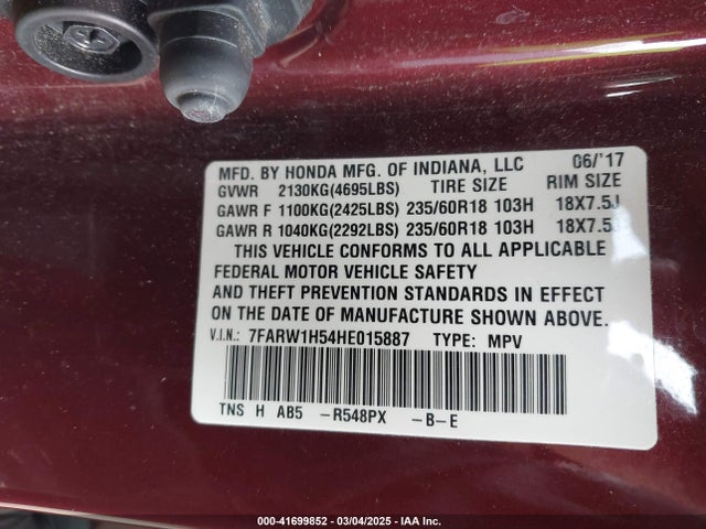 Honda CR-V EX 2017 7FARW1H54HE015887 Image 9