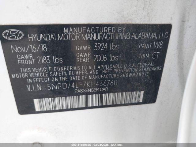 5NPD74LF7KH436760 Hyundai ELANTRA SE