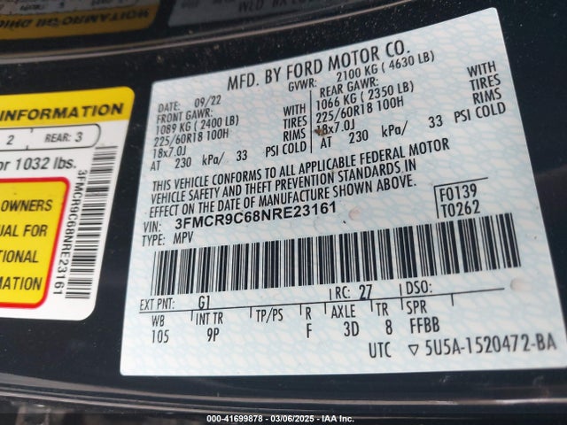3FMCR9C68NRE23161 Ford Bronco Sport Outer Banks