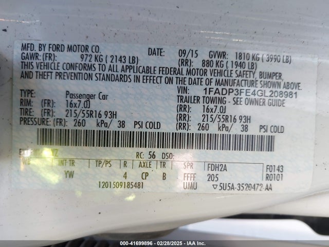 Ford FOCUS SE 2016 1FADP3FE4GL208981 Image 9