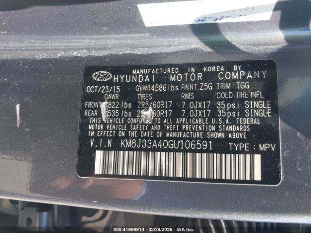 KM8J33A40GU106591 Hyundai TUCSON SE