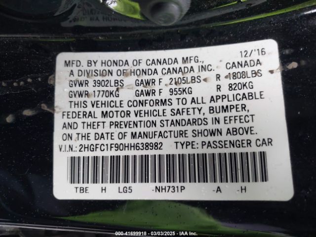 2HGFC1F90HH638982 Honda Civic Touring