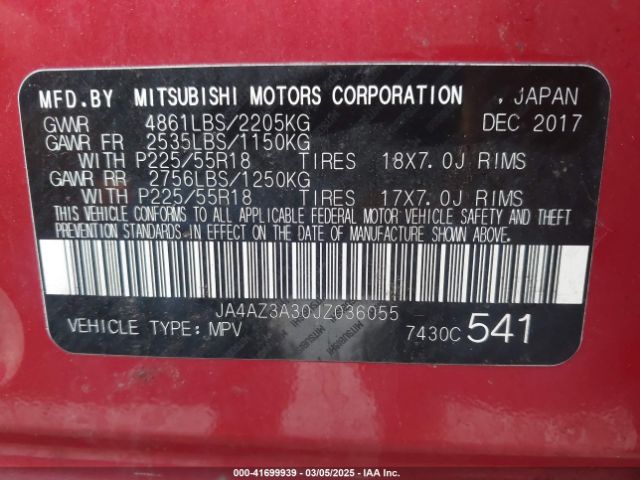 2018 MITSUBISHI OUTLANDER JA4AZ3A30JZ036055 Photo 8