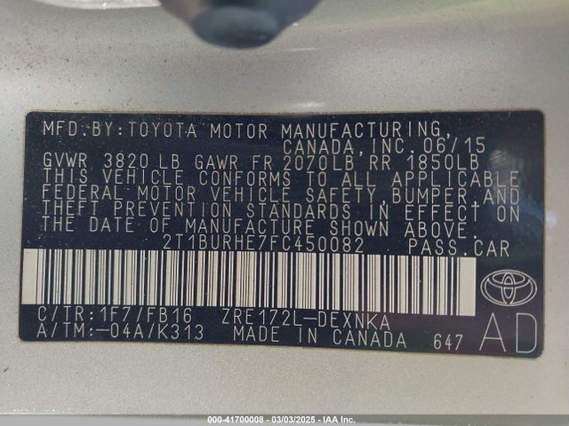 Toyota COROLLA LE 2015 2T1BURHE7FC450082 Image 9