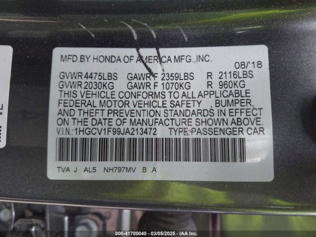 1HGCV1F99JA213472 Honda Accord Touring