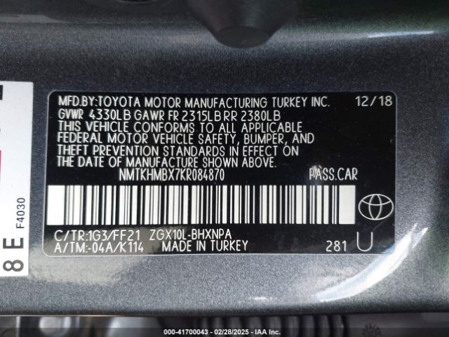NMTKHMBX7KR084870 Toyota C-HR XLE