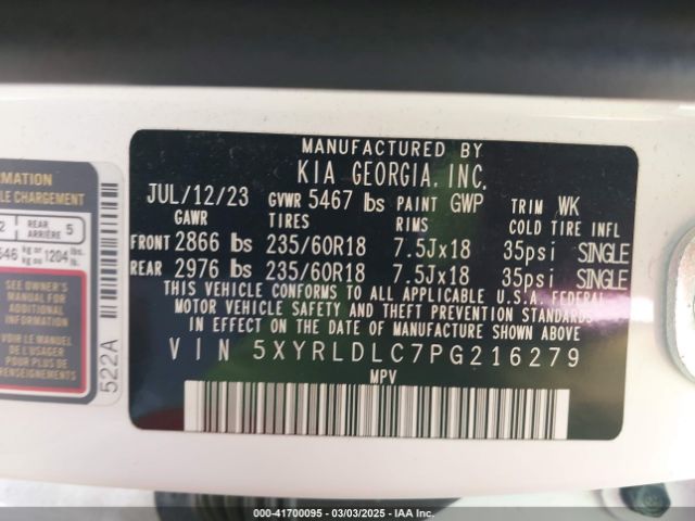 5XYRLDLC7PG216279 KIA Sorento X-line S