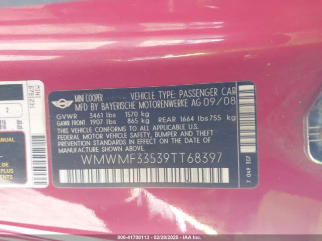 2009 MINI COOPER WMWMF33539TT68397 Photo 8