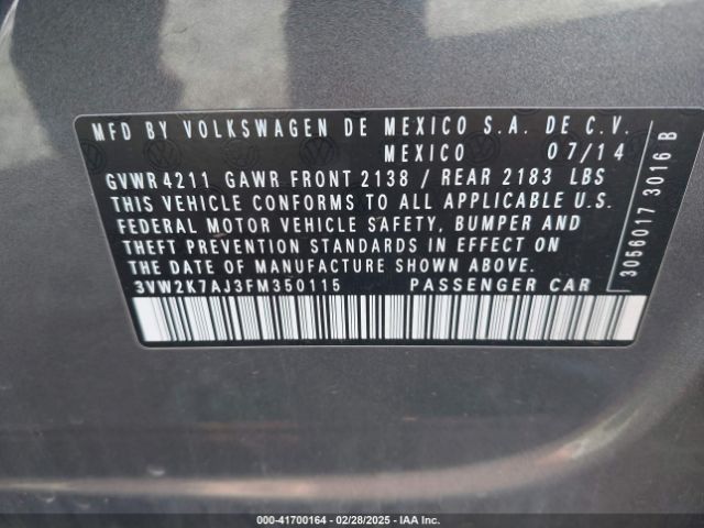 3VW2K7AJ3FM350115 Volkswagen Jetta 2.0l S