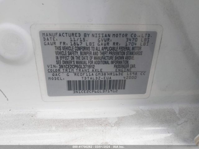 3N1CE2CP6GL371912 Nissan Versa Note Sv