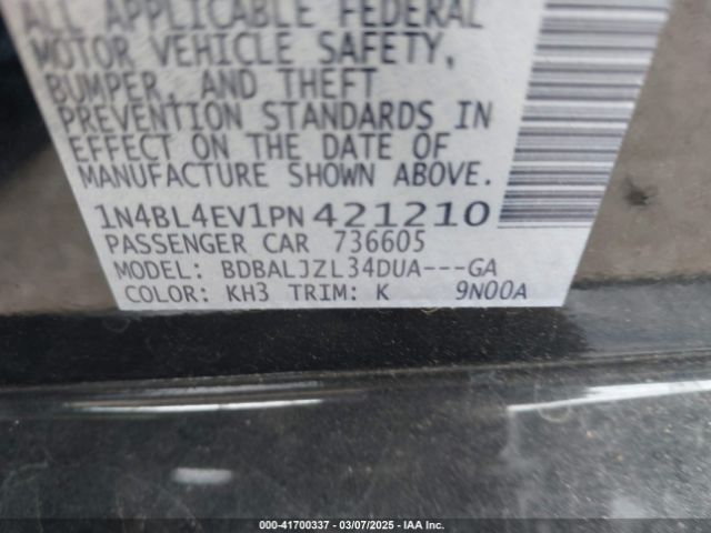 1N4BL4EV1PN421210 Nissan Altima Sl Fwd