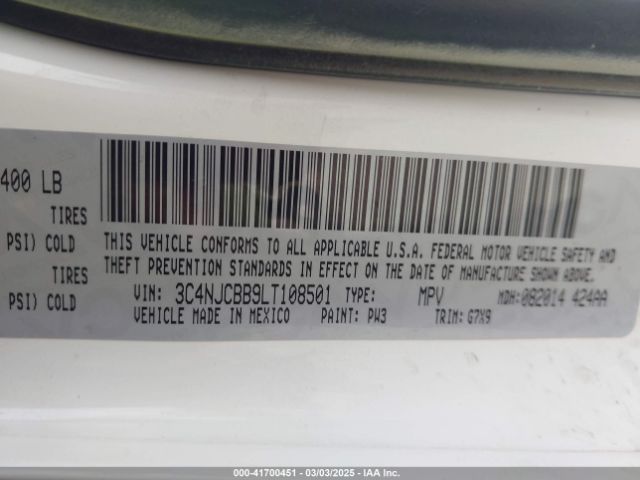 3C4NJCBB9LT108501 Jeep Compass Latitude Fwd