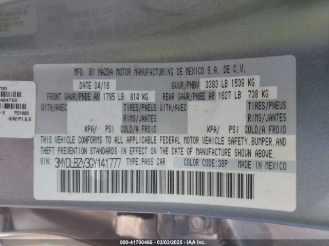 3MYDLBZV3GY141777 Scion p5v