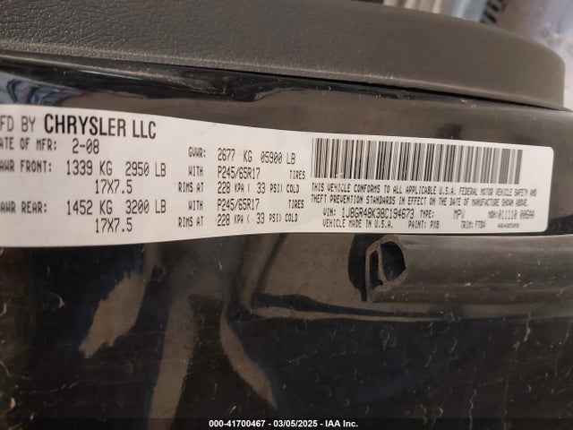 2008 Jeep Grand Cherokee Laredo მანქანა იყიდება აუქციონზე, vin: 1J8GR48K38C194673, აუქციონის ნომერი: 41700467