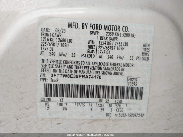 3FTTW8E39PRA74170 Ford Maverick Xl