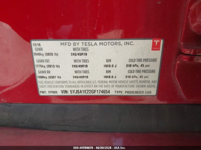 2016 TESLA MODEL S 5YJSA1E22GF174654 Photo 8