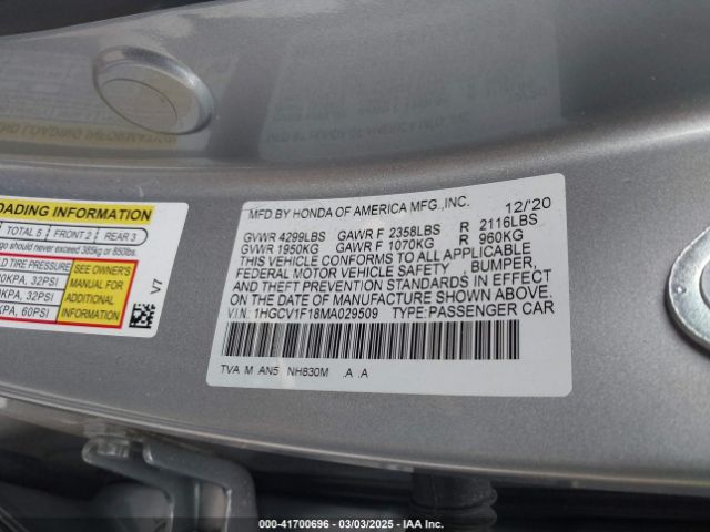 1HGCV1F18MA029509 Honda ACCORD LX